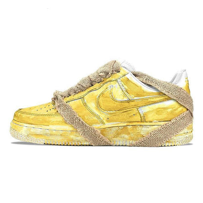 [Custom Women's tie-dyed aged yellow Style] Skateboarding Shoes Women's Low-top Yellow
