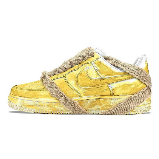 [Custom Women's tie-dyed aged yellow Style] Skateboarding Shoes Women's Low-top Yellow