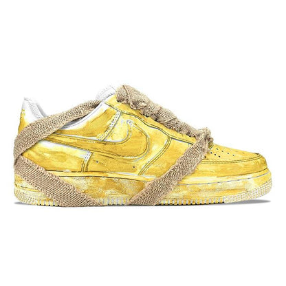 [Custom Women's tie-dyed aged yellow Style] Skateboarding Shoes Women's Low-top Yellow