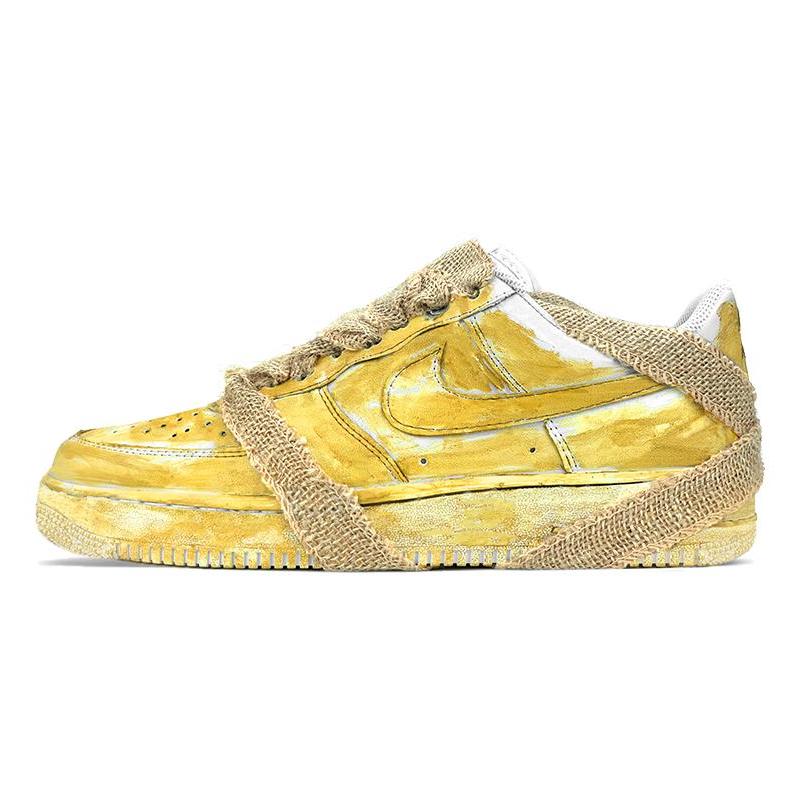 [Custom Women's tie-dyed aged yellow Style] Skateboarding Shoes Women's Low-top Yellow
