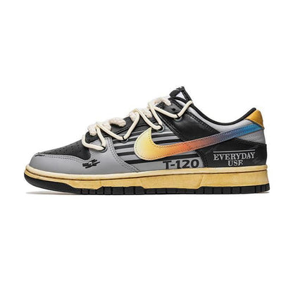 [Custom Dazzling grey and black]  Dunk Skateboarding Shoes Unisex Low-top Gray/Black