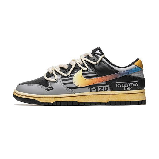 [Custom Dazzling grey and black]  Dunk Skateboarding Shoes Unisex Low-top Gray/Black