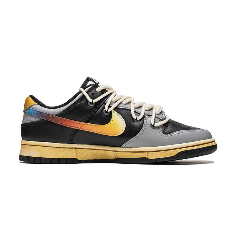 [Custom Dazzling grey and black]  Dunk Skateboarding Shoes Unisex Low-top Gray/Black