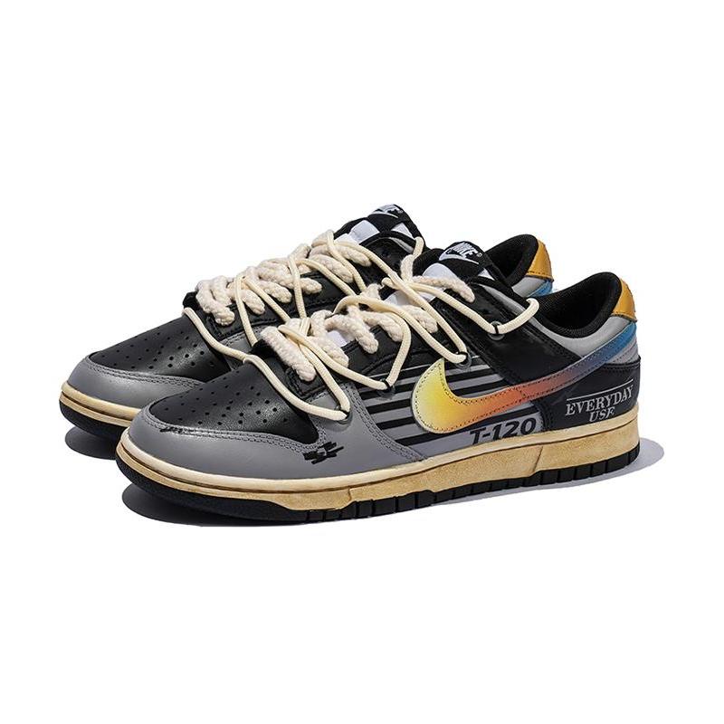 [Custom Dazzling grey and black]  Dunk Skateboarding Shoes Unisex Low-top Gray/Black
