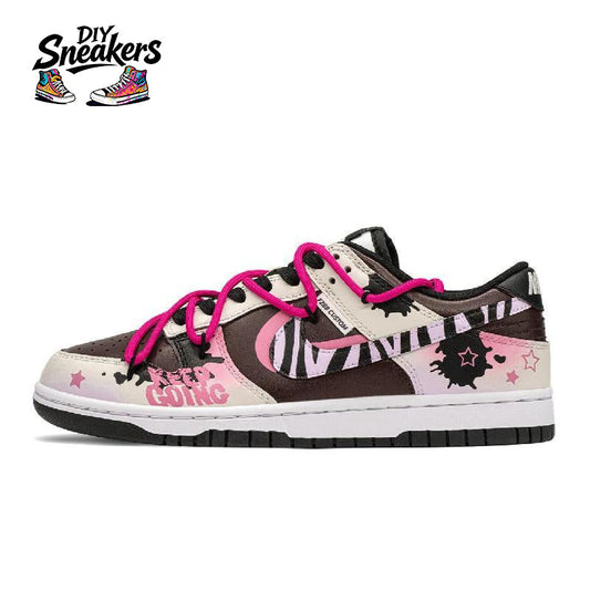 [Custom Zebra Style] Skateboarding Shoes Women's Low-top Black/Red