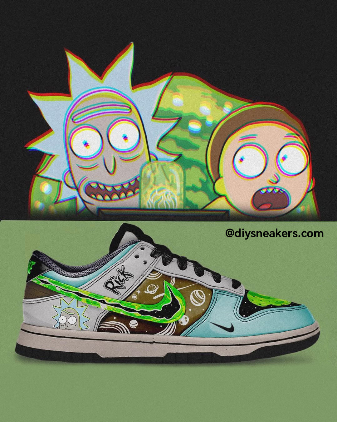 [Custom Rick&Morty Green] Low Unisex Street Graffiti Skateboarding Shoes